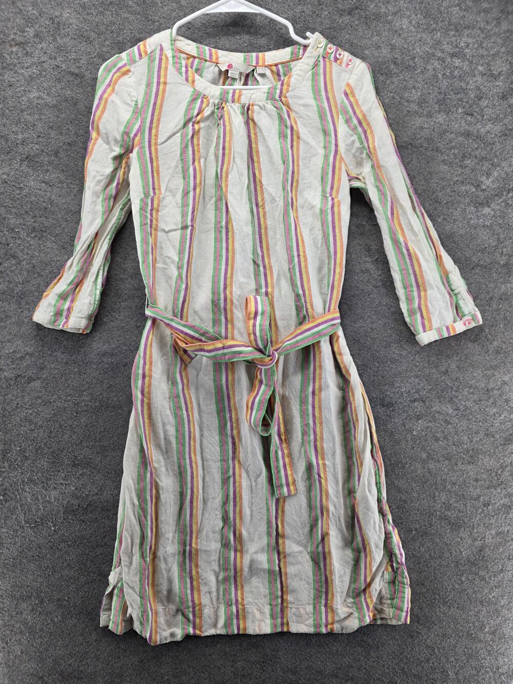 Boden Dress Womens US 2R White Knee Length Shirt Dress Striped 3/4 Sleeve Linen